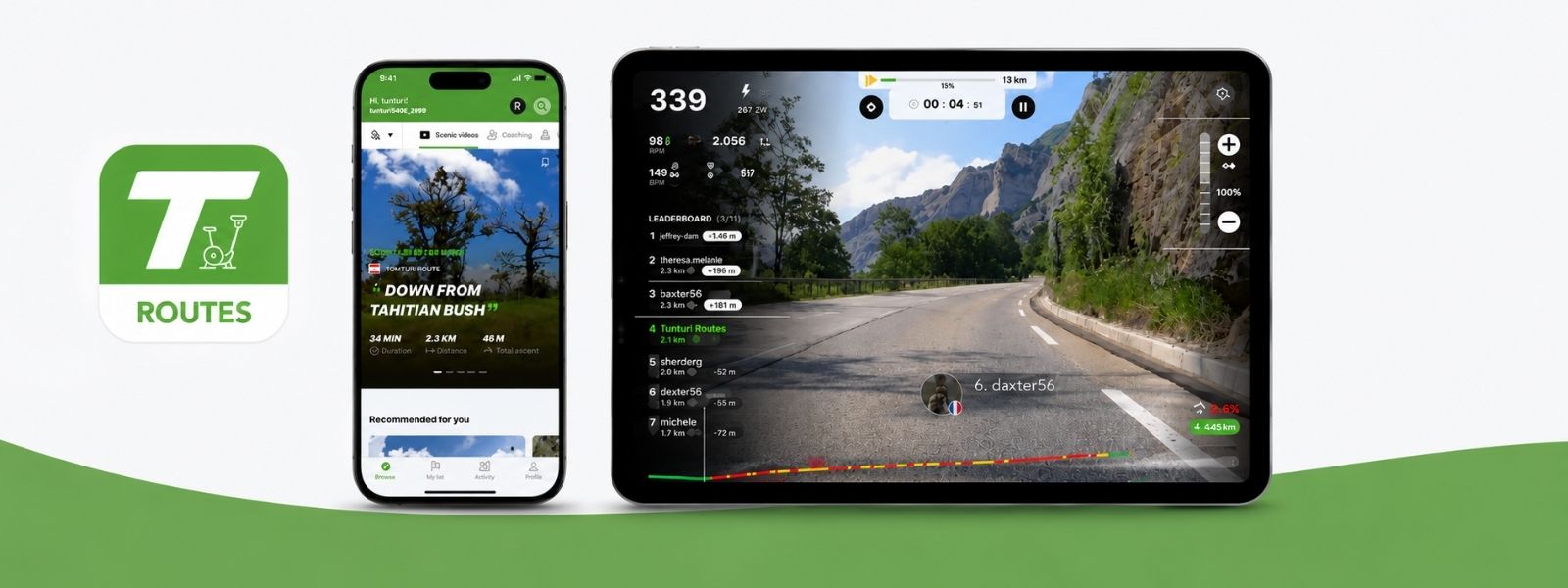 Tunturi Routes vist p&aring; en stor skjerm